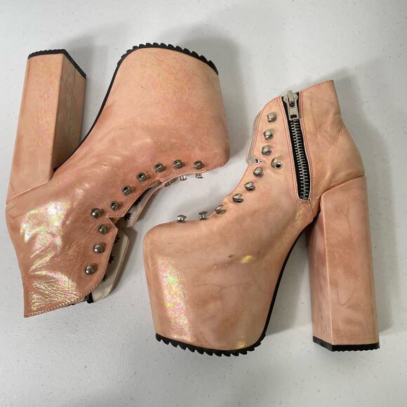 Unif Hellbound Mermaid Pink Holographic Platform Boots Alt Pastel Goth Rave 5 - Picture 7 of 10